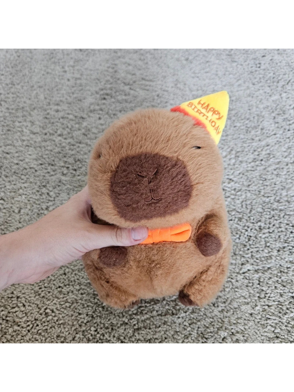 Happy Birthday Capybara Plush Stuffed Animal Party Hat & Bow Tie